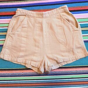 Free People Yellow Cotton & Linen Shorts with Embroidered Stripes size XS